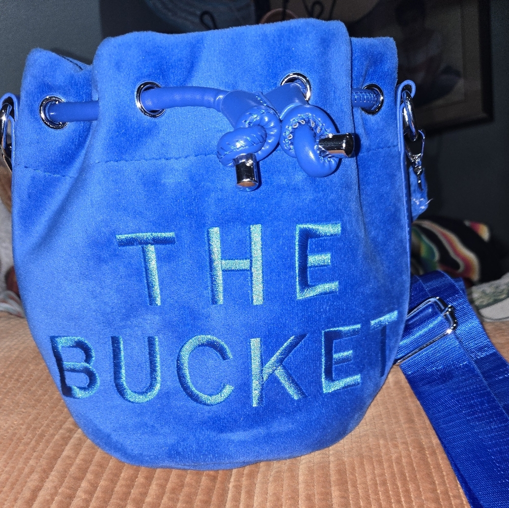 Bright Blue Winter Velvet Bucket Bag